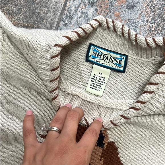 Cream and Brown Crew Neck Sweater with Horse Design - Picture 9 of 10